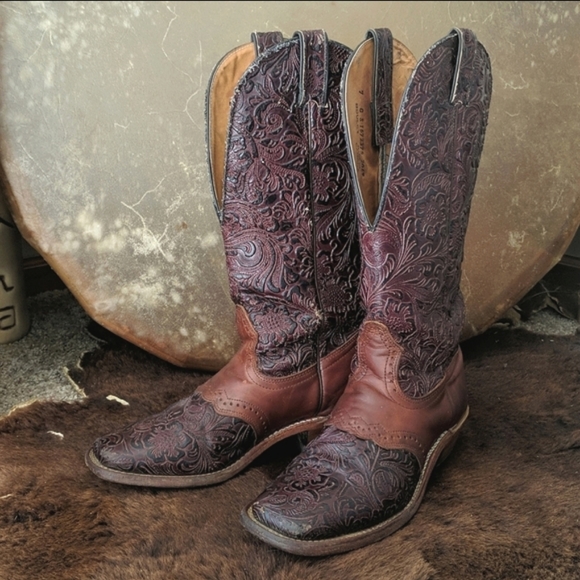 BOULET #2069 hand tooled brown leather square toe cowgirl western boots sz 7 EUC - Picture 16 of 16
